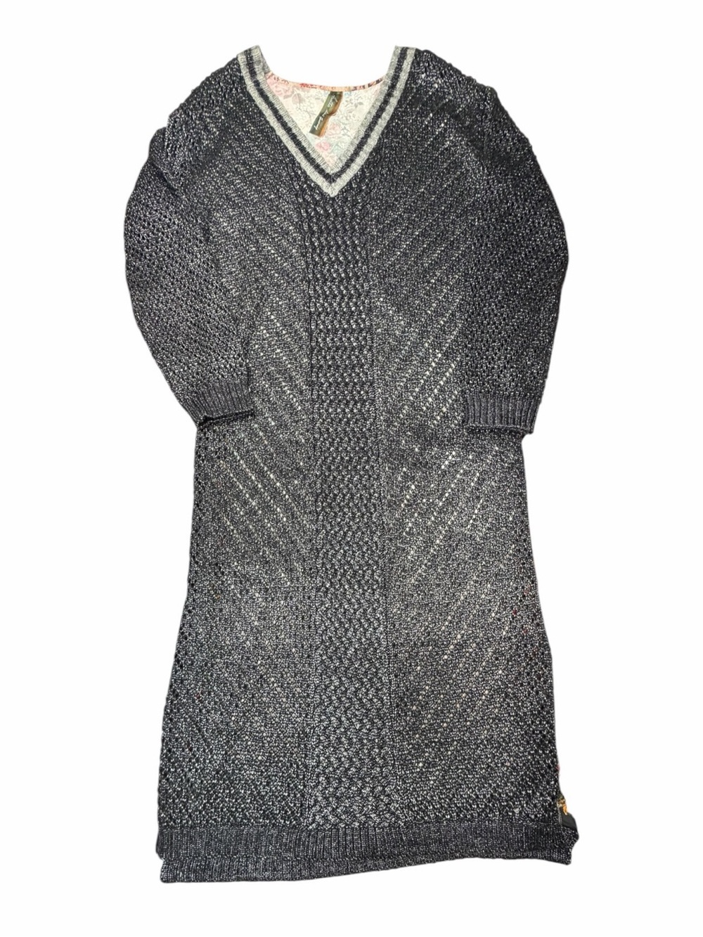 ARATTA Silent Journey Boho Grey Knit Front Floral Tapestry Back Maxi Dress L - Picture 2 of 9